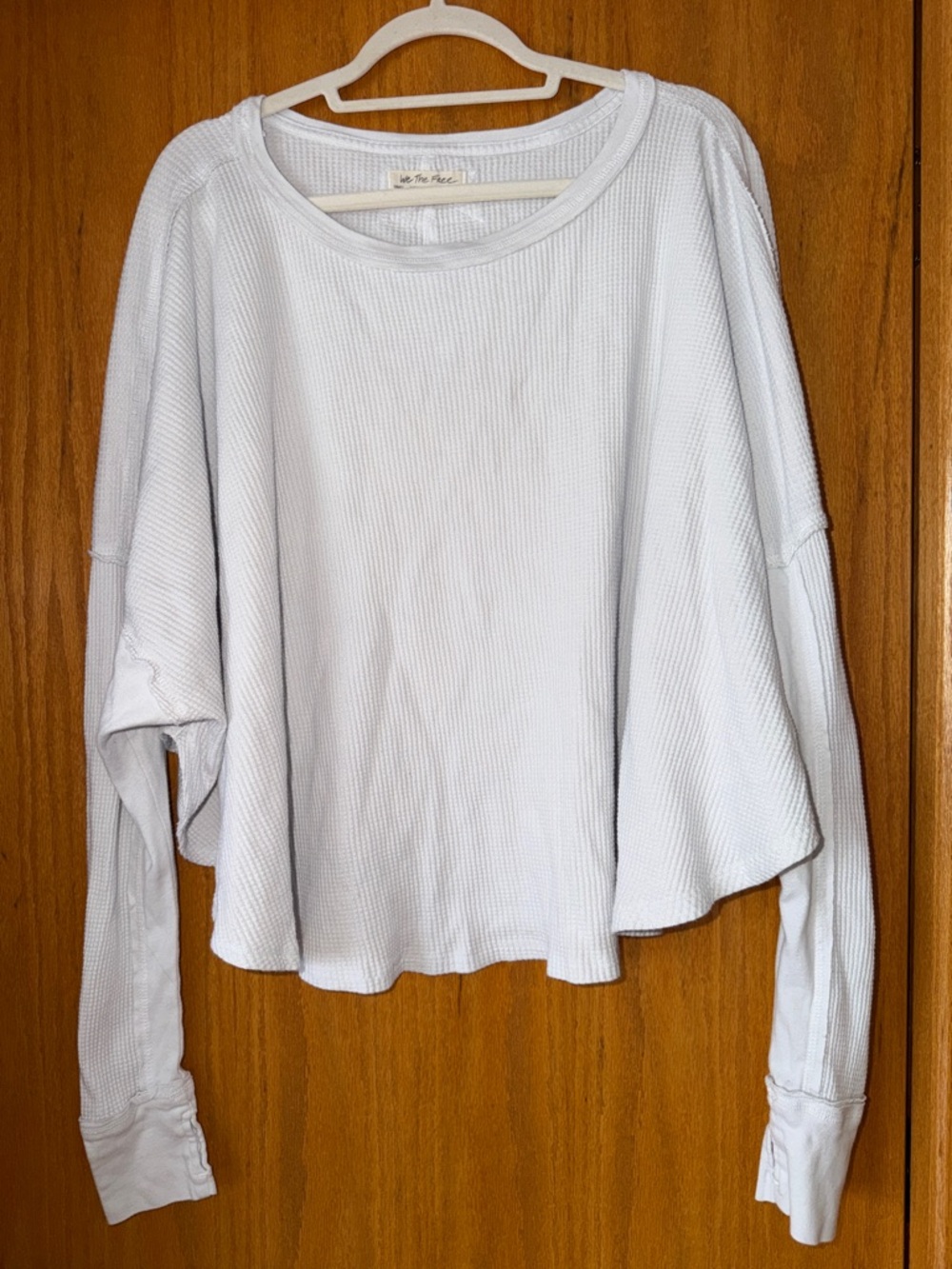 We The Free Baby Blue Waffle-Knit Relaxed Long Sleeve Top